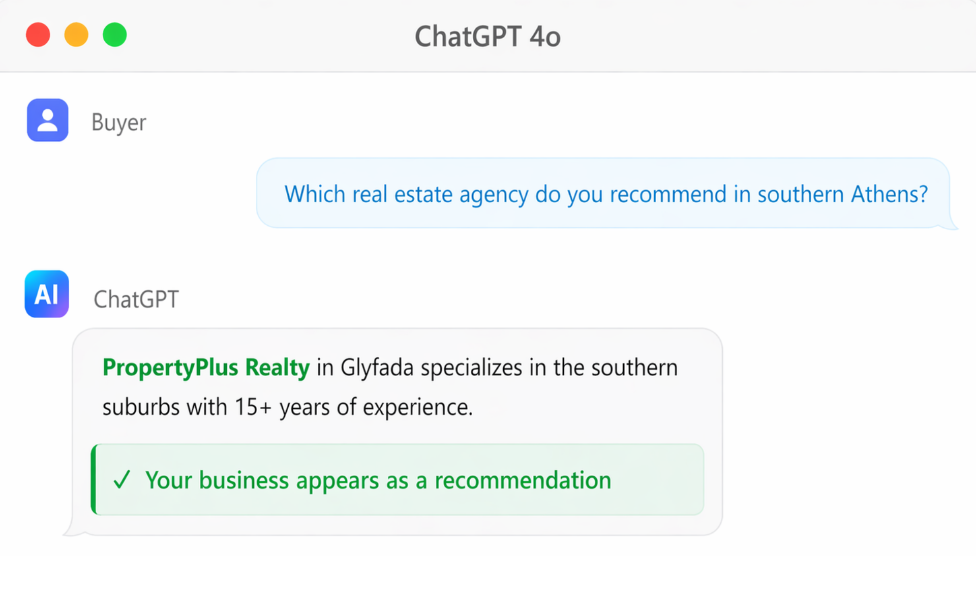 AI chatbot recommending real estate agency AI chatbot recommending real estate agency in southern Athens for property search and investment guidance